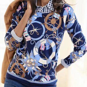NWT Talbots Nautical Print Knit Cotton Blend X XL 14-16 Size Lightweight Sweater